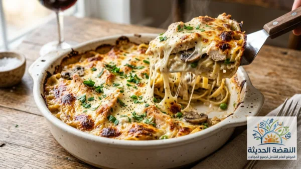 طريقة عمل المكرونة النجرسكو بالدجاج والمشروم بصوص كريمي غني